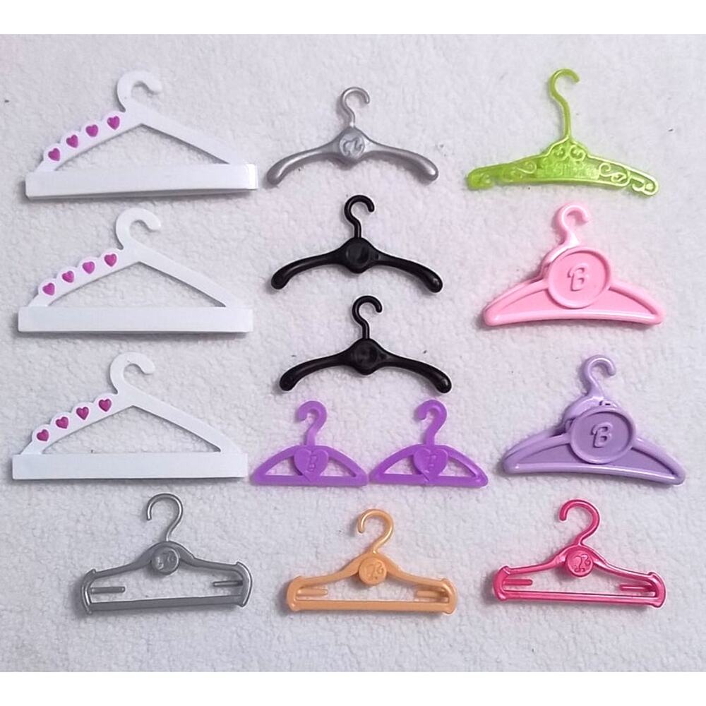 Authentic Mattel Barbie Doll Clothes Hangers 14 Pc Lot Snap Clip Mixed Styles